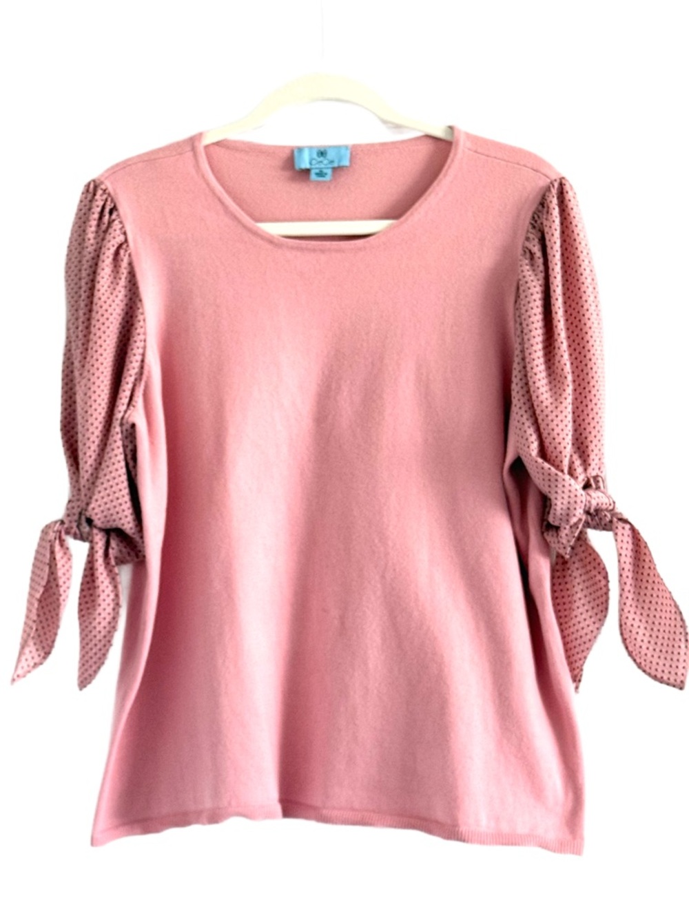 CeCe Pink Long Sleeve Top with Tie Sleeve Detail